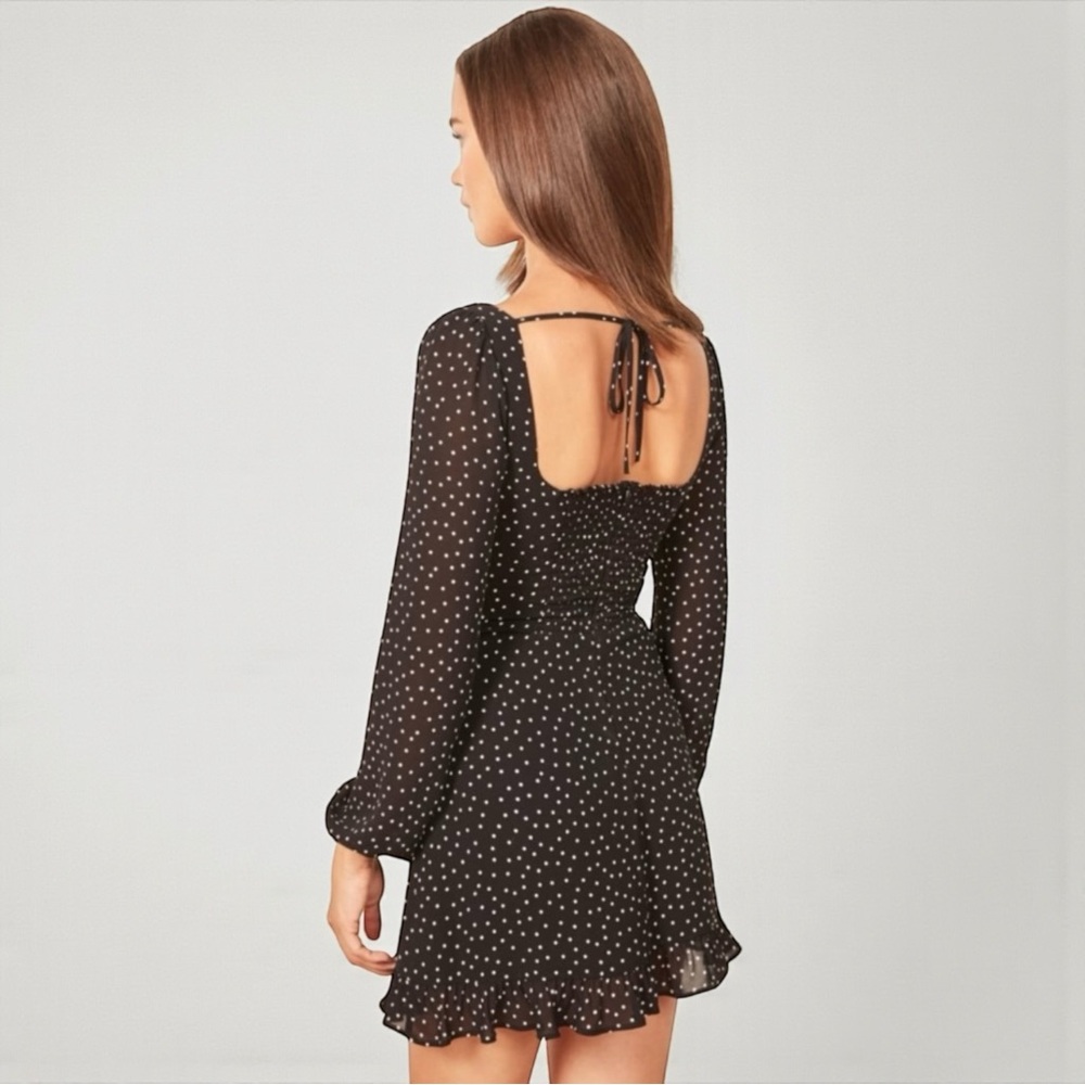 Reformation Bradshaw Mini Black White Polka Dot Dress - Picture 2 of 8